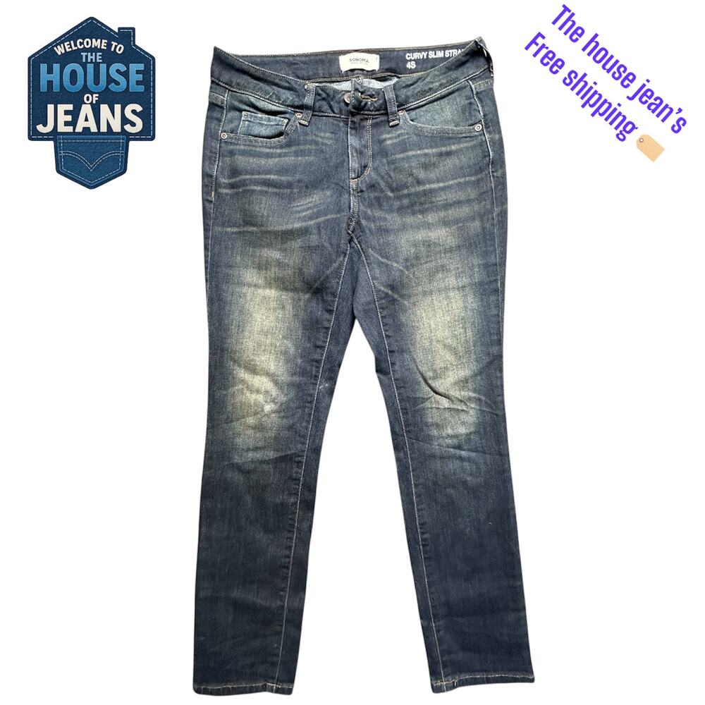 Sonoma Curvy Slim Straight Women’s Jeans Size 4S – 27" Waist, Stretch Blue Denim
